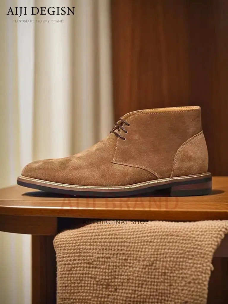 

Men Outdoor Casual Work Western Motorcycle Desert Boots Male Shoes Vintage Handmade Genuine Leather Ankle Boots