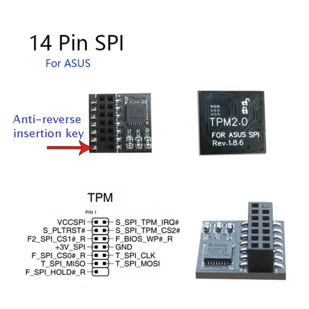 وحدة أمان للتشفير TPM ، بطاقة عن بعد ، 14 دبوس ، SPI ، TPM2.0 ، للوحة الأم ASUS