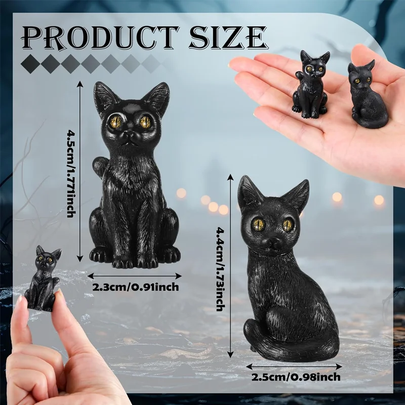 2pcs Mini Resin Black Cat Halloween Figures Miniature Home Garden Decoration Animals Figurines Micro Landscape Accessories
