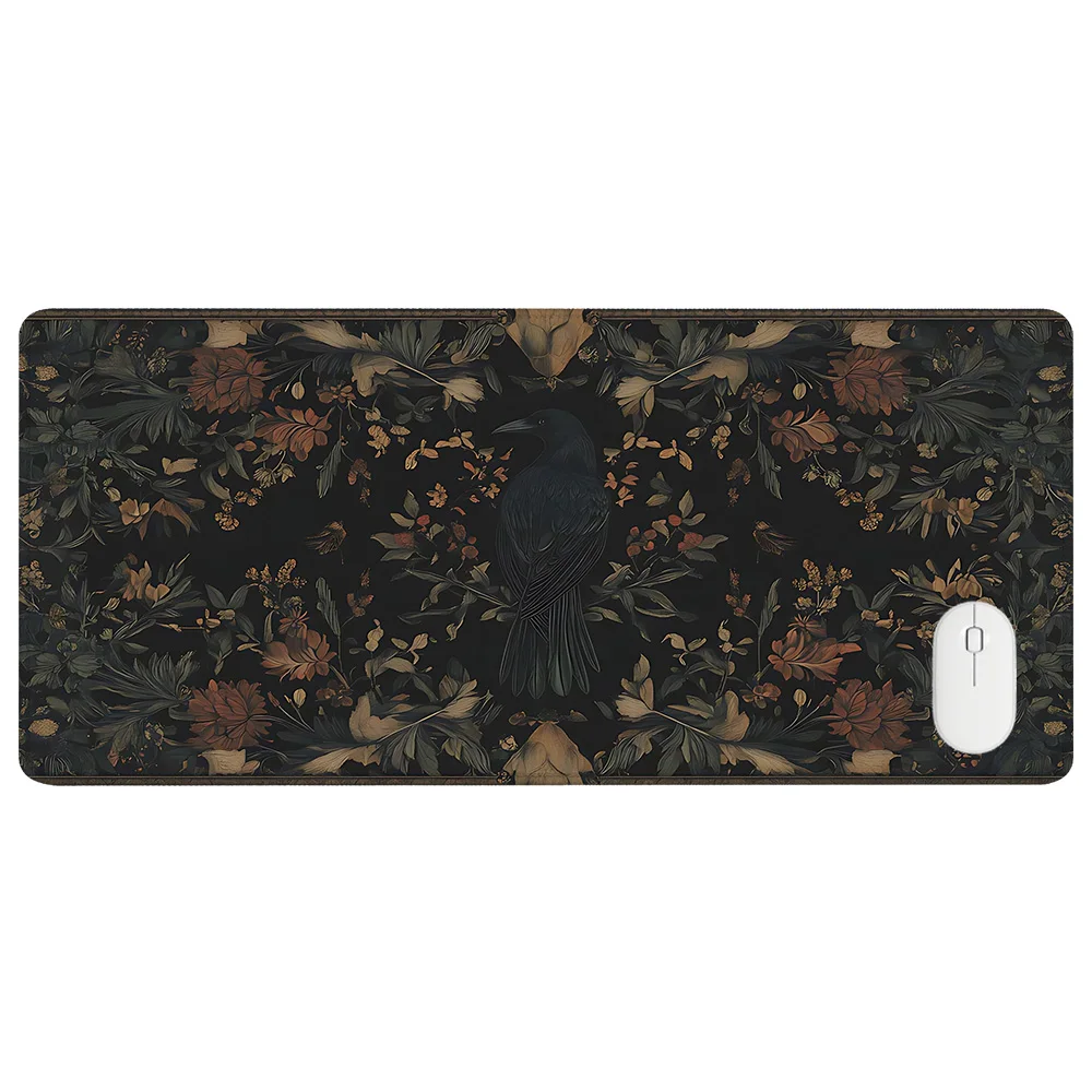 Raven Tapestry Desk Mat Medieval Blackbird Mouse Pad Castle Decor Desk Topper High Fantasy Mousepad Crow Cottagecore Wildflowers