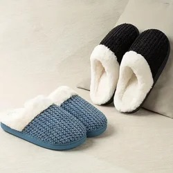 Autumn and Winter Warm Knit Slippers for Men and Women Non-slip Thick Soles Indoor Couple Slippers Luxury Brand Half Pack Shoes