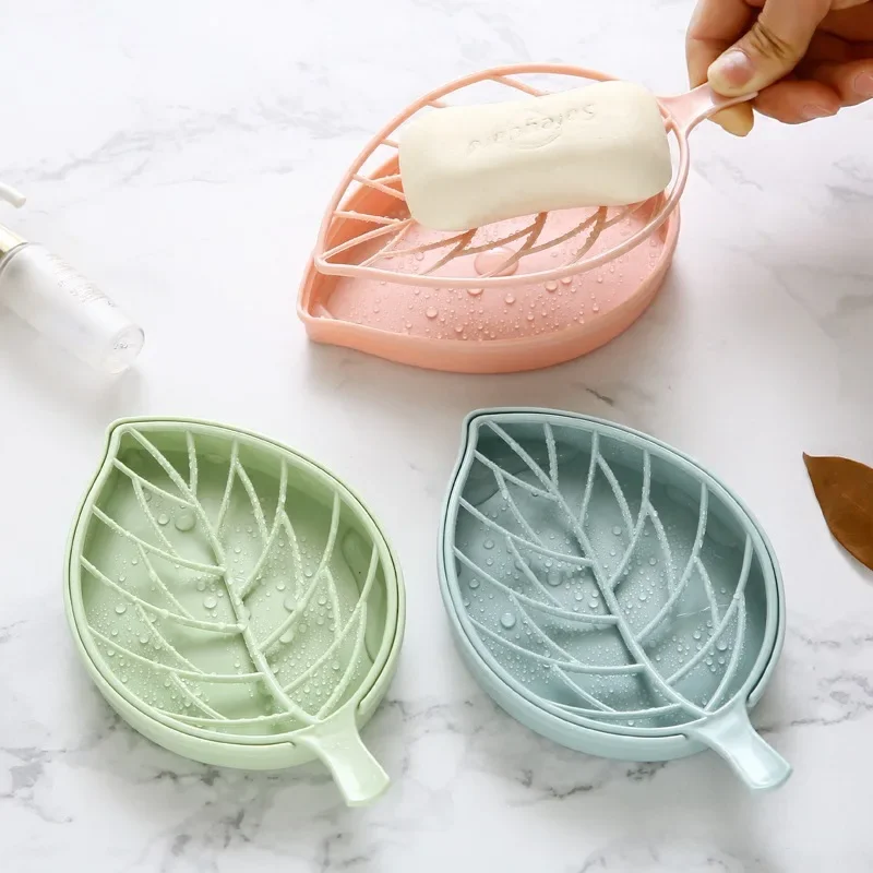 3 Colors Leaf Shape Soap Holder Non Slip Soap Box Toilet Shower Tray Draining Rack Bathroom Gadgets Soap Dish Tray Holder