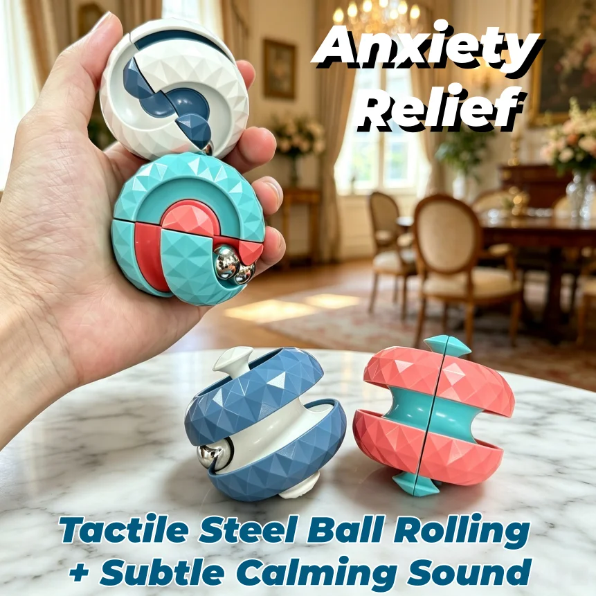 Transformable Orbit Fidget Spinner Steel Ball Track Desk Sensory Toy Stress Relief Anxiety ADHD Diamond Texture for Adults Kids