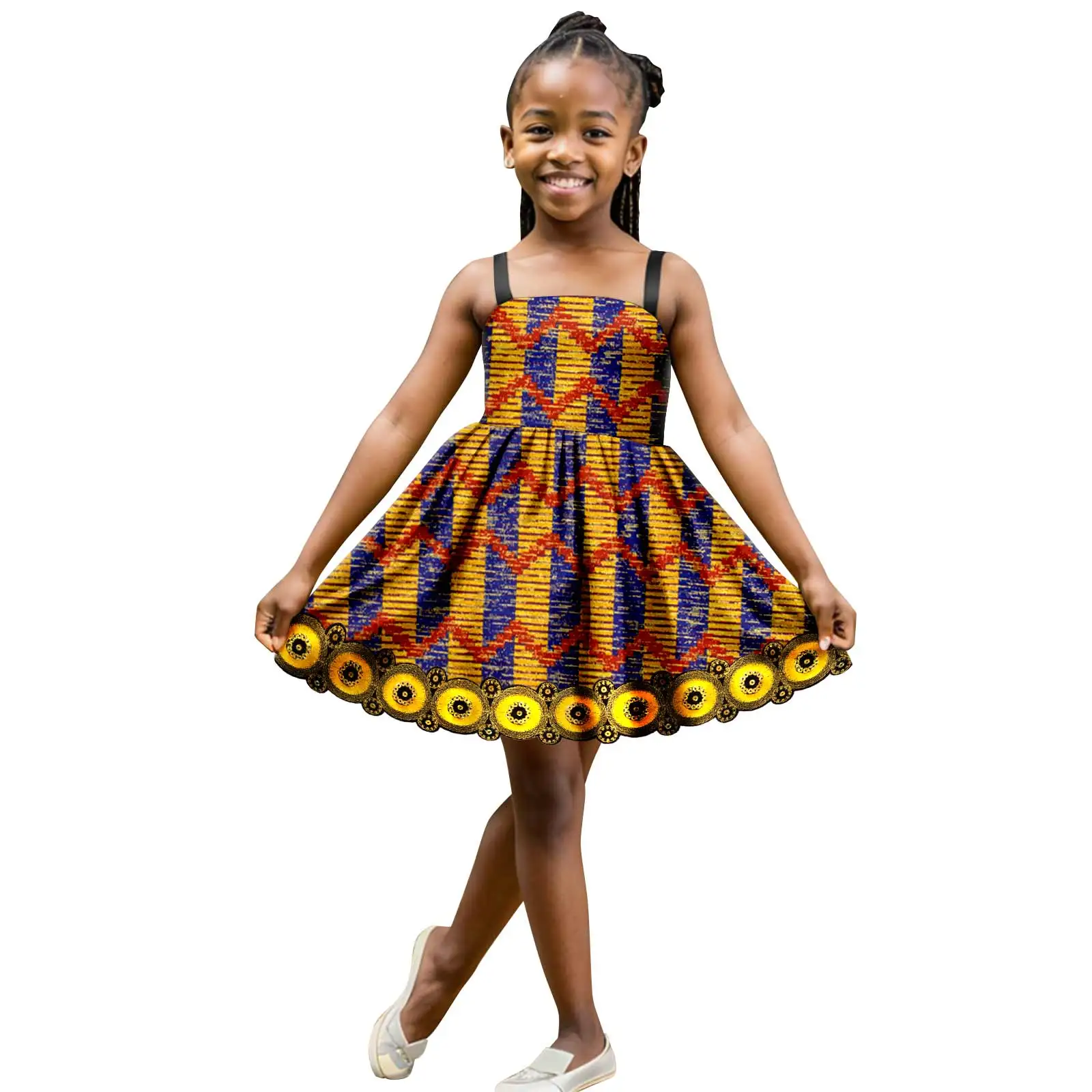 

African Clothes Summer Cotton Dashiki Print A-line Dresses for Girls Kids Children Ankara Outfits Bazin Riche Party Wear Y234029