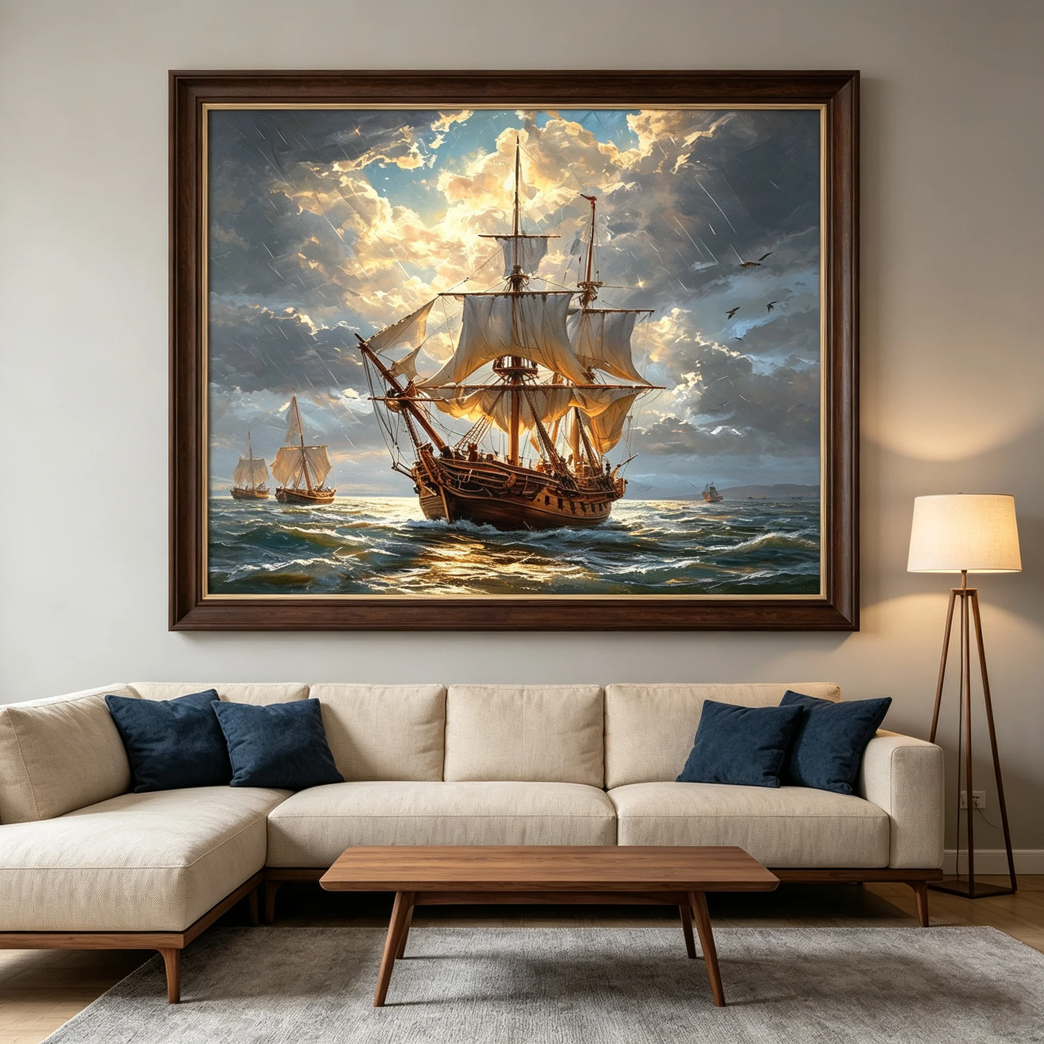Sunshine Sailboat Canvas Prints Landscape Wall Art Seascape Poster Surfer Waves Picture for Living Room Home Decor