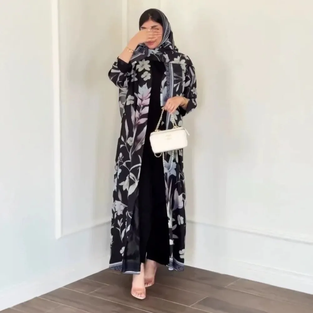 Eid Musulmano Diamante Perle Abaya per Le Donne con Sciarpa Abaya Jalabiya Abiti da Festa Dubai Caftano Abiti Largos Abito Lungo 2024