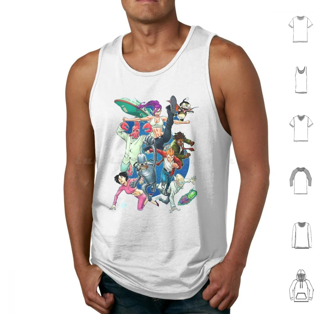 Team Hero Artwork Tank Tops Vest Sleeveless Bender Fry Cartoon Leela Funny Tv Zoidberg Meme Space Comedy Robot Homer The Bart