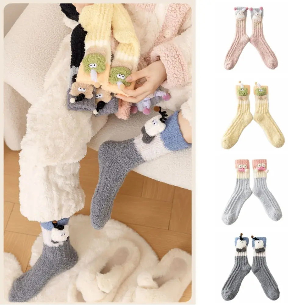 

Creative Thicken Cartoon Socks Home Indoor Hosiery 3D Eyes Sleeping Socks Non-Slip Coral Fleece Socks Women Autumn Winter
