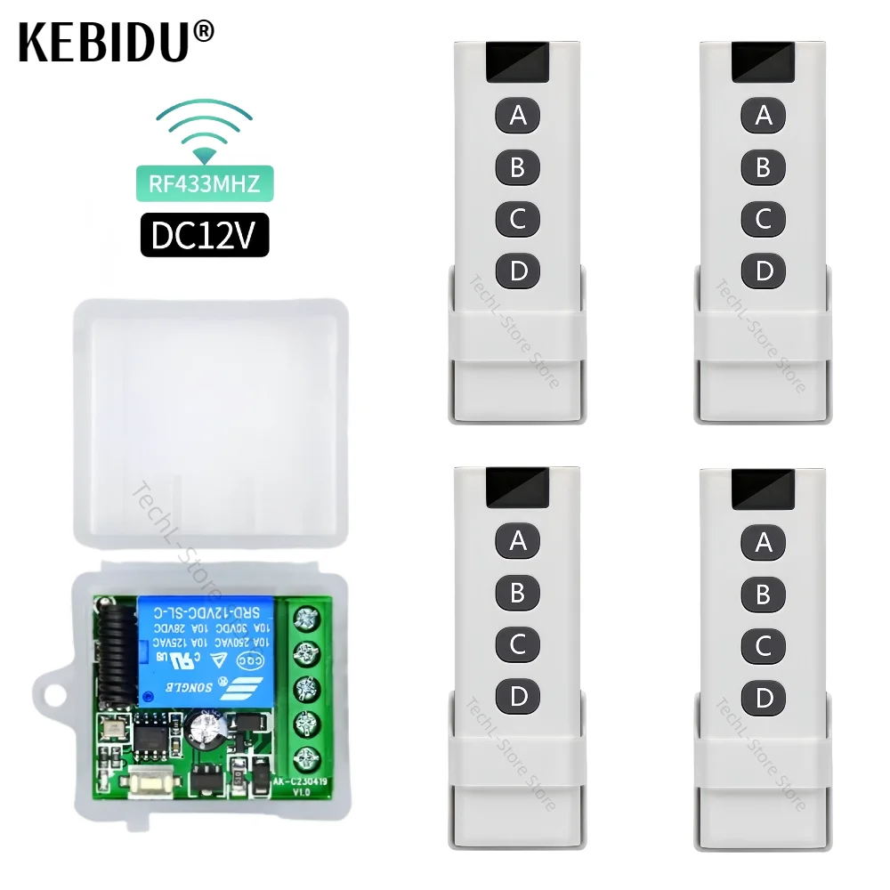 433 МГц RF беспроводной пульт дистанционного управления DC 12 В реле 1CH модуль приемника и 4-канальный передатчик для светодиодного дверного электромагнитного замка