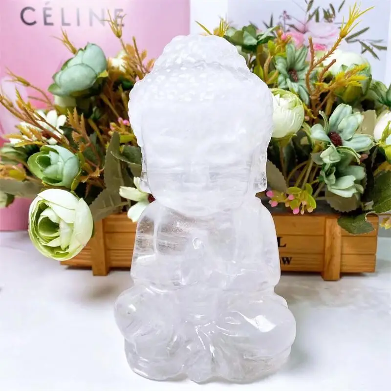 

Natural Clear Quartz Buddha Mini Carved Fengshui Crystal Statue Craft Healing Gemstone Home Office Decoration 1pcs