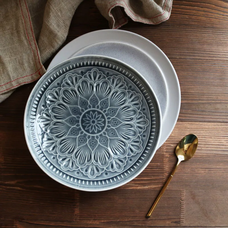 Ice Cracked Glaze Irregular Ceramic Plate Nordic Classical Overglaze Boho Mandala Dinner Plates Afternoon Tea Cake Dessert Dish