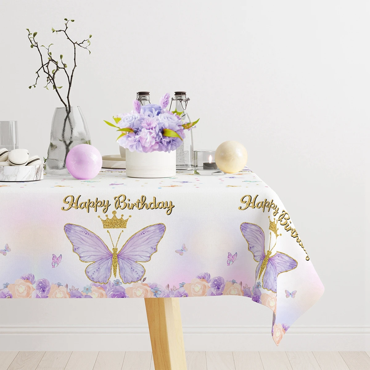 New Purple Butterfly Waterproof Tablecloth Spring Butterfly Theme Birthday Party Decoration Girls 1st Birthday Party Baby Shower