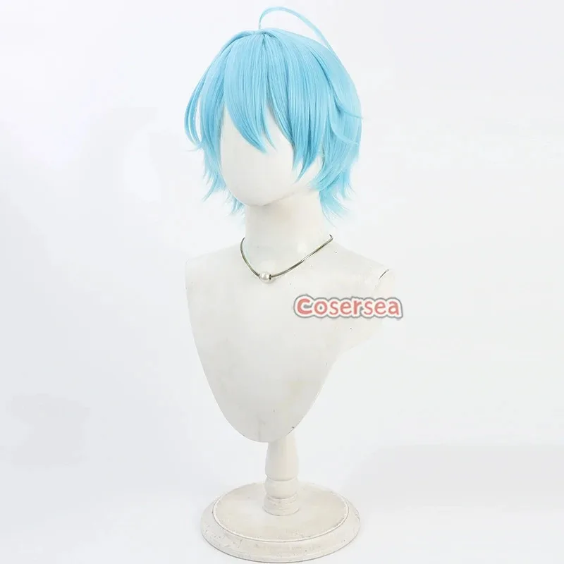 Cosersea Nagisa سمك السلمون المرقط تأثيري الباروكات الظاهري YouTuber Nagisa سمك السلمون المرقط 30 سنتيمتر قصيرة مستقيم الضوء الأزرق الرجال شعر مستعار مقاومة للحرارة