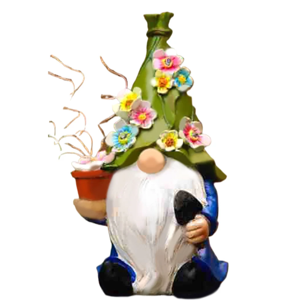 

Funny Gnome Sculpture with Solar LED String Light Resin Crafts Garden Decor Resin Gnome Figurine Gifts for Housewarming Festival