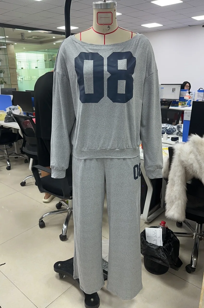 

Women’s Two Piece Outfits Long Sleeve Number Graphic Tops and Pants Set Loungewear