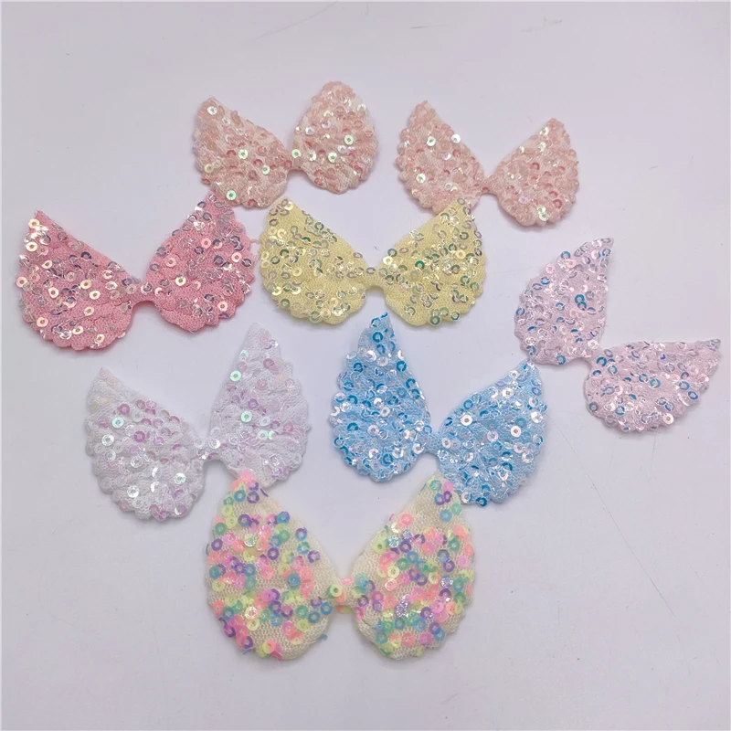 

50Pcs/Lot 6.5*4.5CM Sequin Angel Wing Padded Appliques For DIY Handmade Children Headwear Garment Accessories Patches