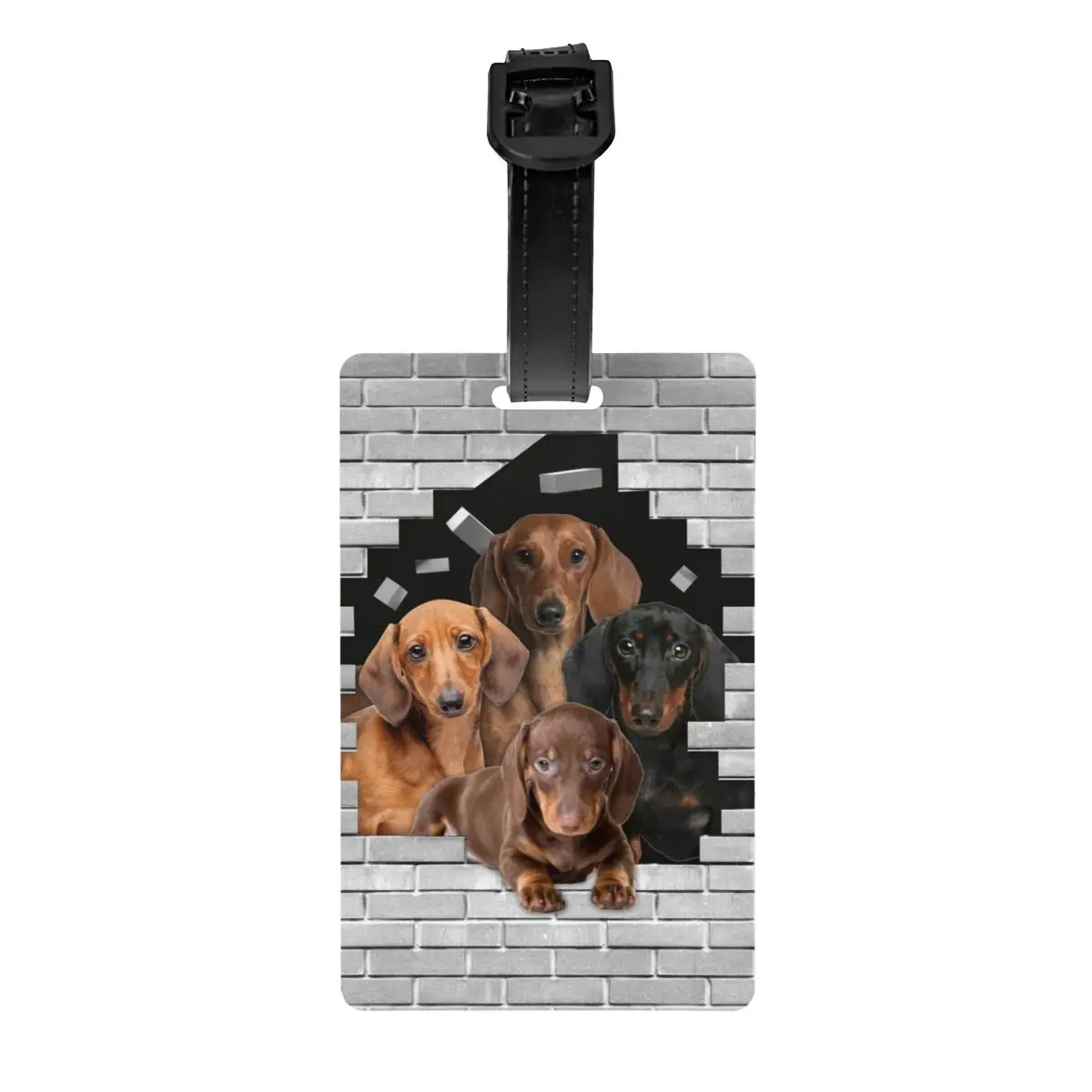 Custom Dachshund Dog In Cement Brick Luggage Tag Badger Wiener Sausage Suitcase Baggage Privacy Cover ID Label