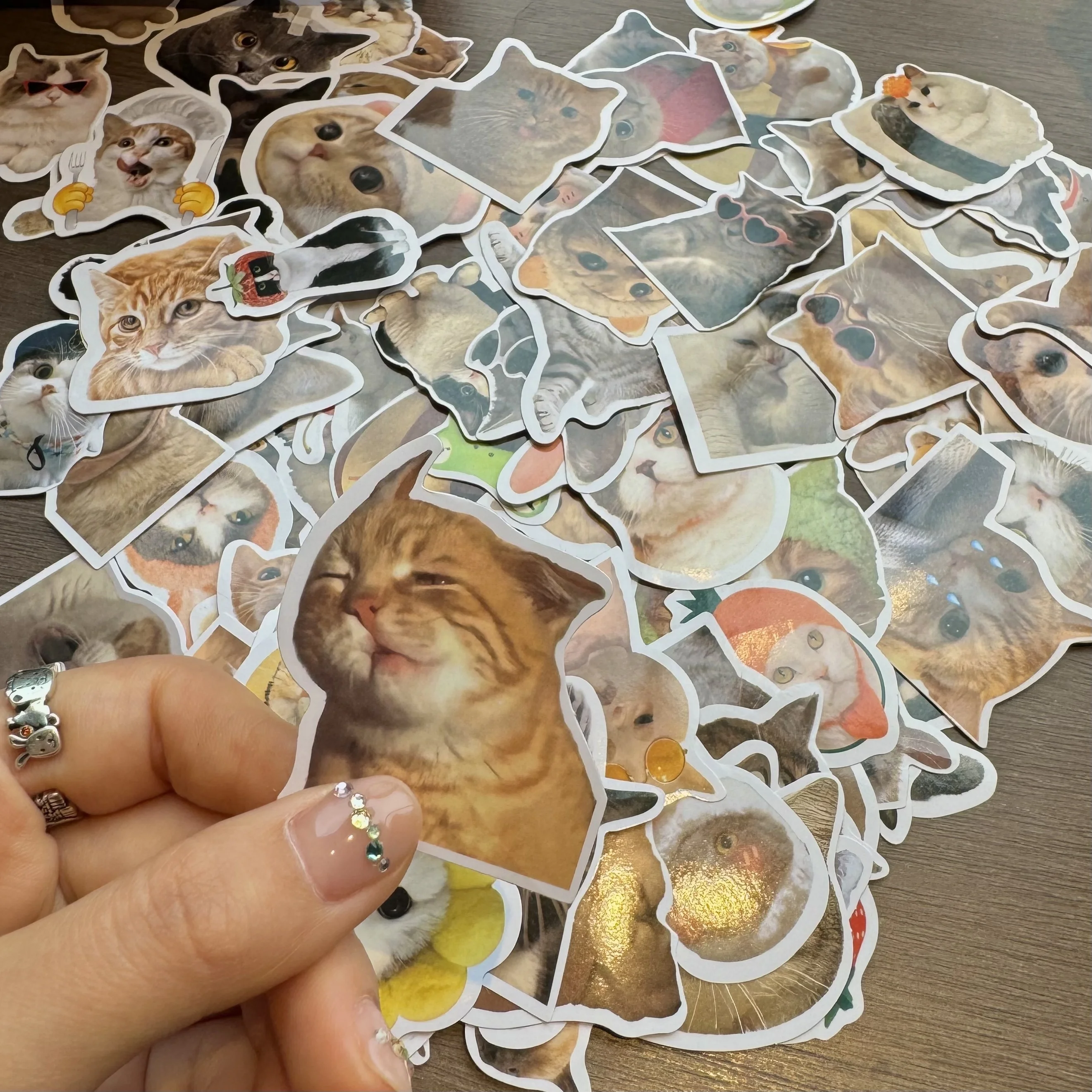 ラップトップ、デスク、コンピューター、荷物収納ボックスウォーターカップを飾るための60枚のかわいいリアルな猫の落書きステッカー