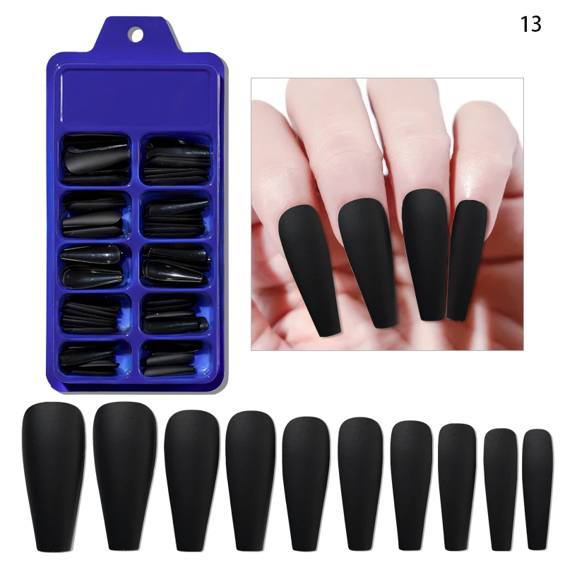 100pcs Black Long Coffin False Nails Full Cover Artificial Matte Acrylic Ballerina Shape Press On Fake Nails Tips Candy Patches