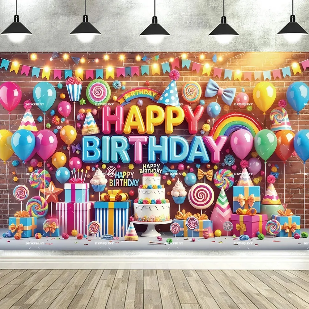 

Sweet Candy Castle Cherry Blossom Theme Birthday Photography Background, Children's Birthday Party Banner Photography Background