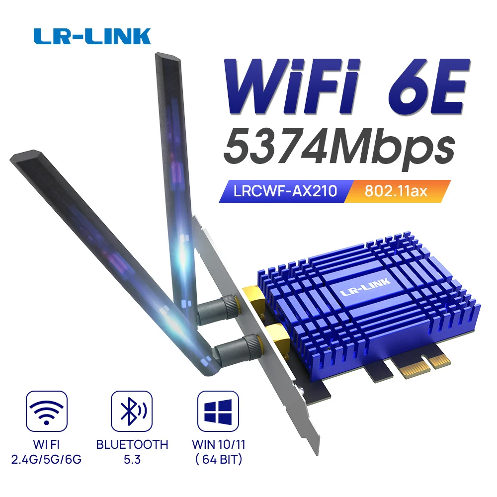 LR-LINK karta WiFi WiFi 6e PCIe dla pulpit PC AX210 Bluetooth 5.3,5000Mbps WiFi 802.11ax Tri-Band Adapter bezprzewodowy z MU-MIMO,