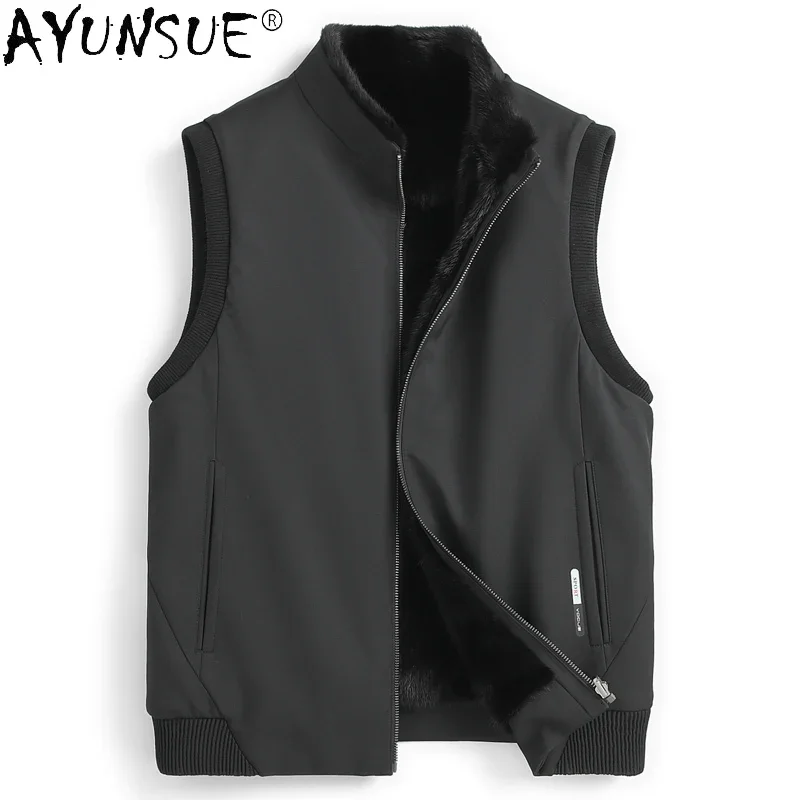 AYUNSUE High-end Fur Jackets for Men 2023 New Autumn Winter Mink Fur Liner Fur Coat Sleeveless Men's Vest Double-sided Wear