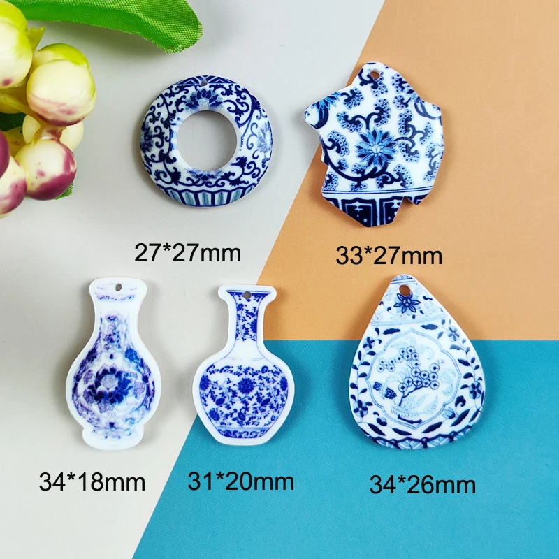 ApeUr 10pcs/pack Ceramic Bottle Acrylic Charms China Potsherd Pendant for DIY Jewelry Making Bulk Items Wholesale