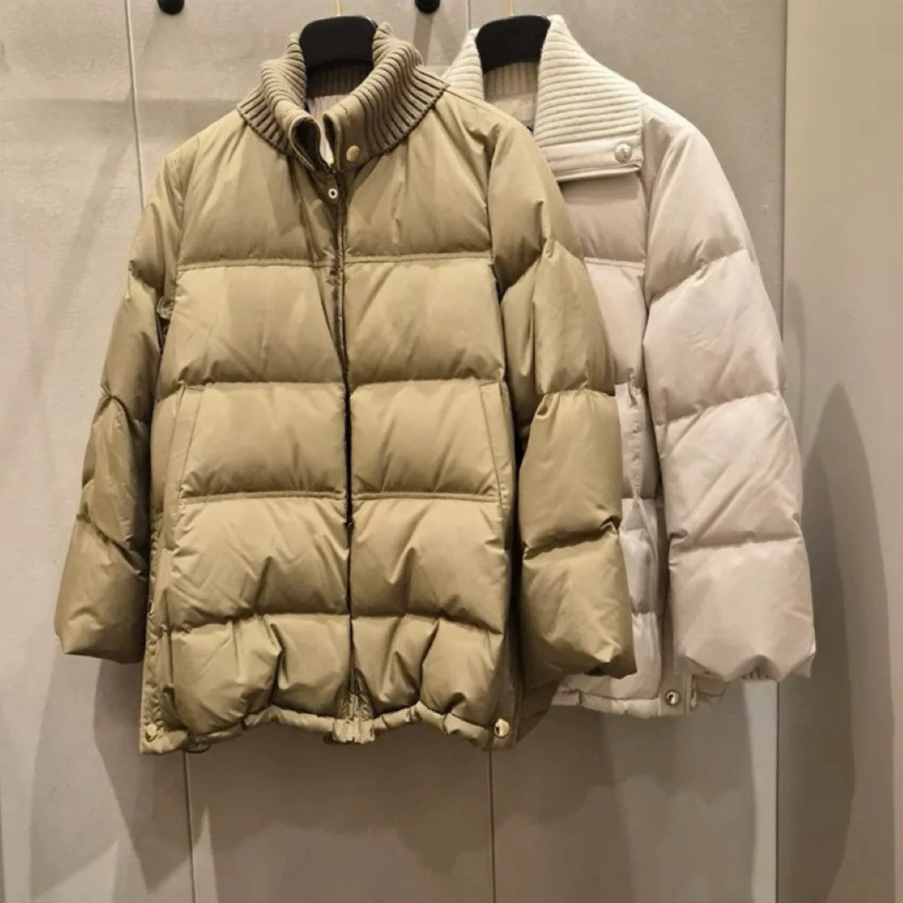 Casual Knitted Loose Women's Puffer Jaet Lemon Cheese Faion Outerwear Spring Autumn Season  Color Long Sve Zipper