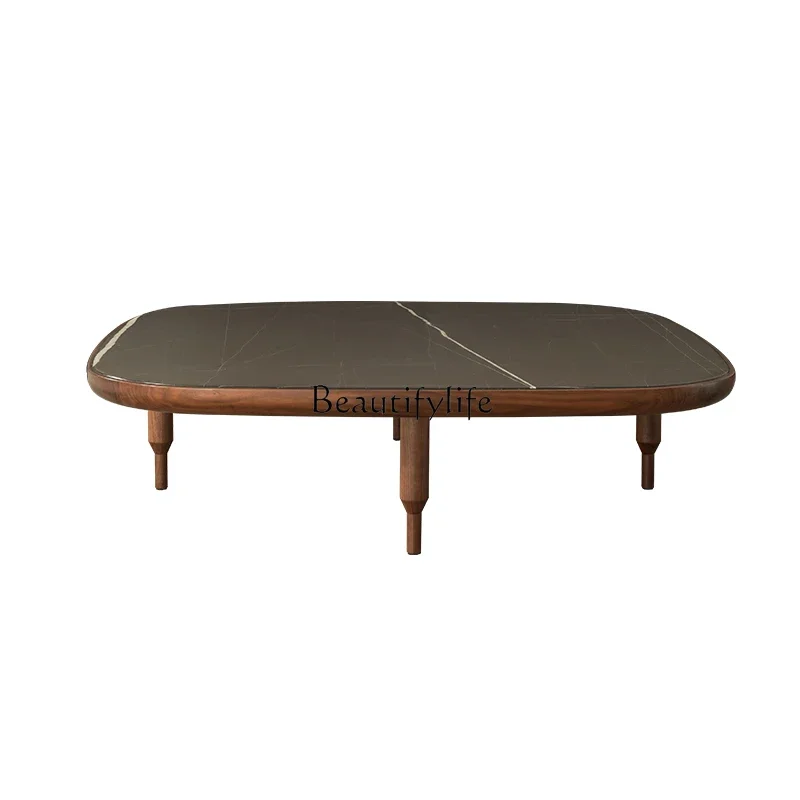 

Italian minimalist marble low coffee table new high-end tea table black walnut