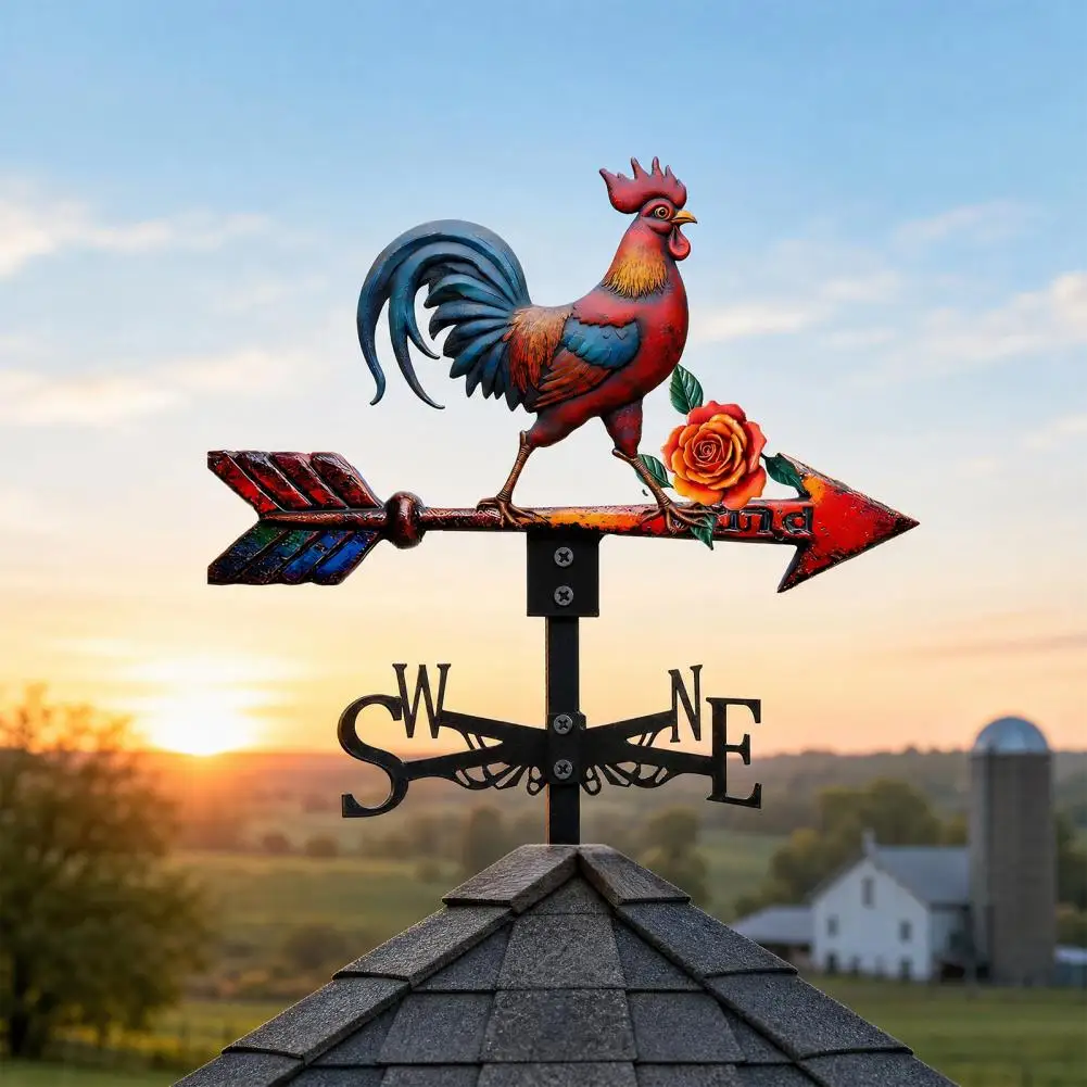 Chicken Weathervane, Metal Animal Weather Vane, Roof Mount Rooster Wind Vane for Outside Garden, Patio, Sheds Decoration