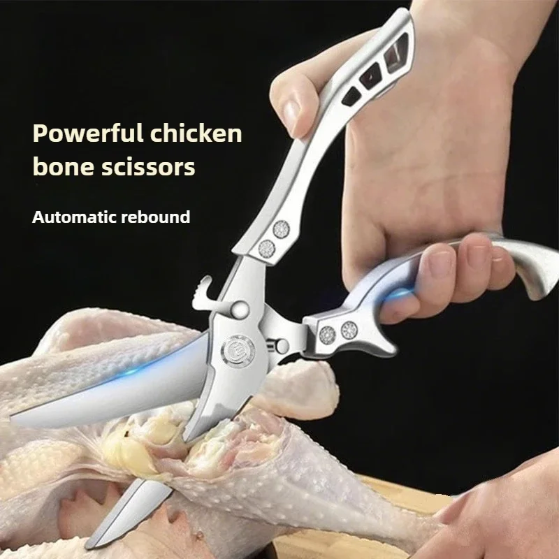 Stainless Steel Kitchen Scissors Multipurpose Spring Loaded Sharp Utility Scissors for Bone,Meat,Chicken,Fish,Turkey,Vegetables