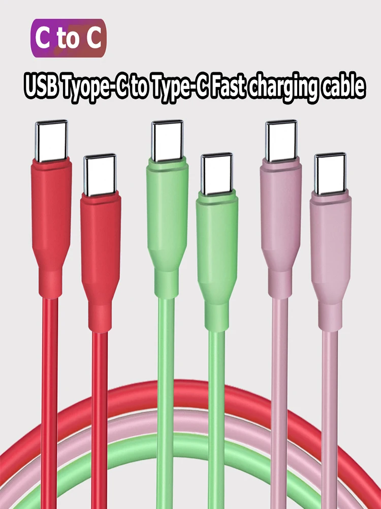 USB-C-auf-Typ-C-Kabel für Samsung Huawei iPhone 15 PD 60 W, schnelles Datenladen, Ladegerät, USB-Drahtkabel, flüssiges Silikonkabel, 2,8 m