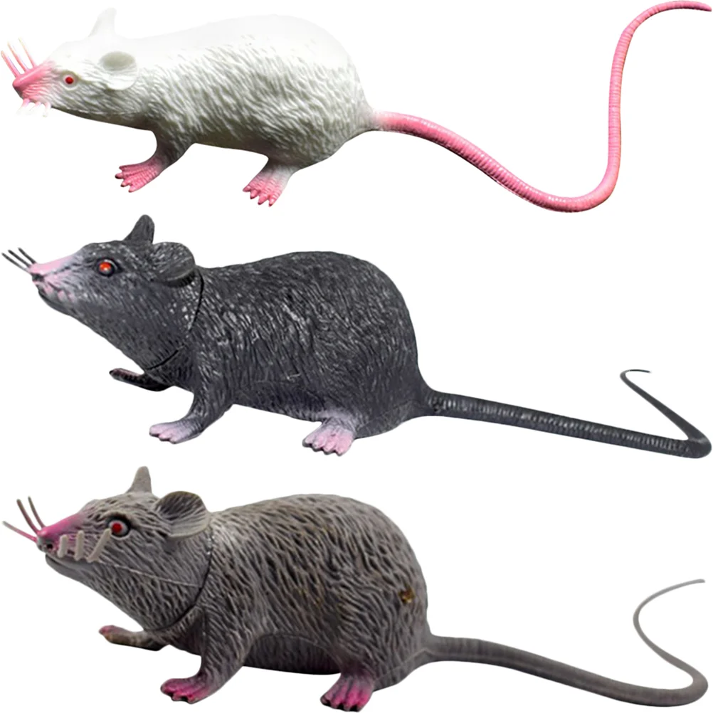 3 Pcs Simulation Mouse Halloween Miniatures Realistic Rat Stuffed Animal Toy Fake Rats Models Pranks Props Luxury