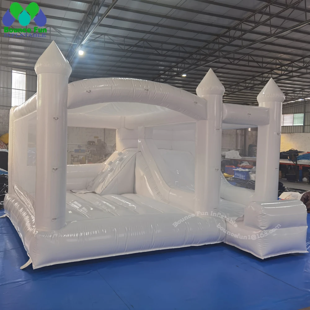 Commercial White Wedding Bounce House With Turret Top Inflatable Bouncy Castle Slide Combo For Kids And Adults