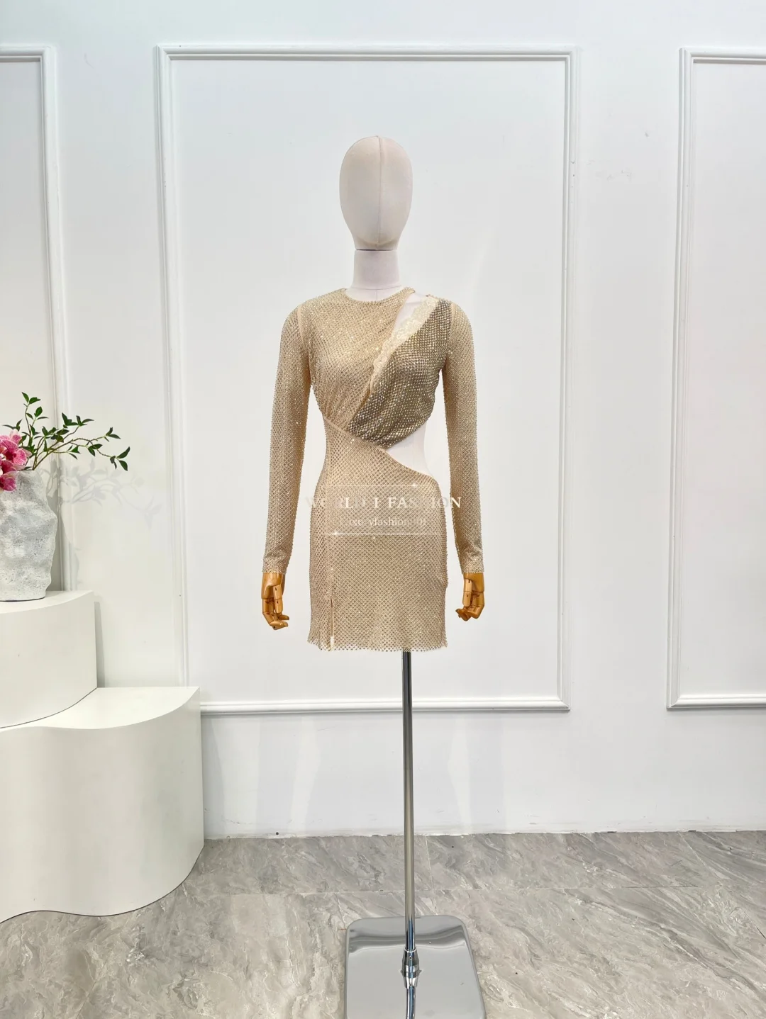 

Silver Diamonds Pressed Long Sleeve Mini Dress