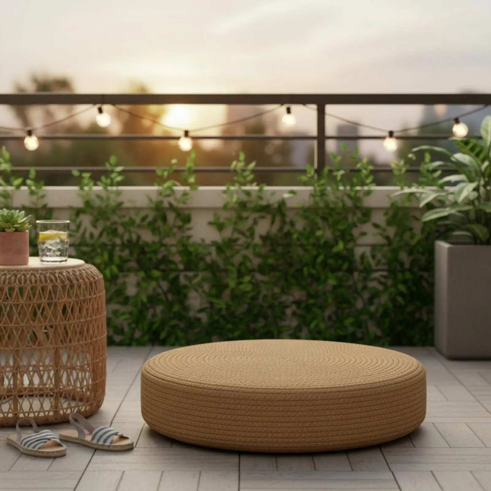 Japanese Woven Mat Pillow No Assembly Required Round Woven Floor Pillow Round Woven Floor Pillow Long-Lasting Braided Woven Mat - view 2