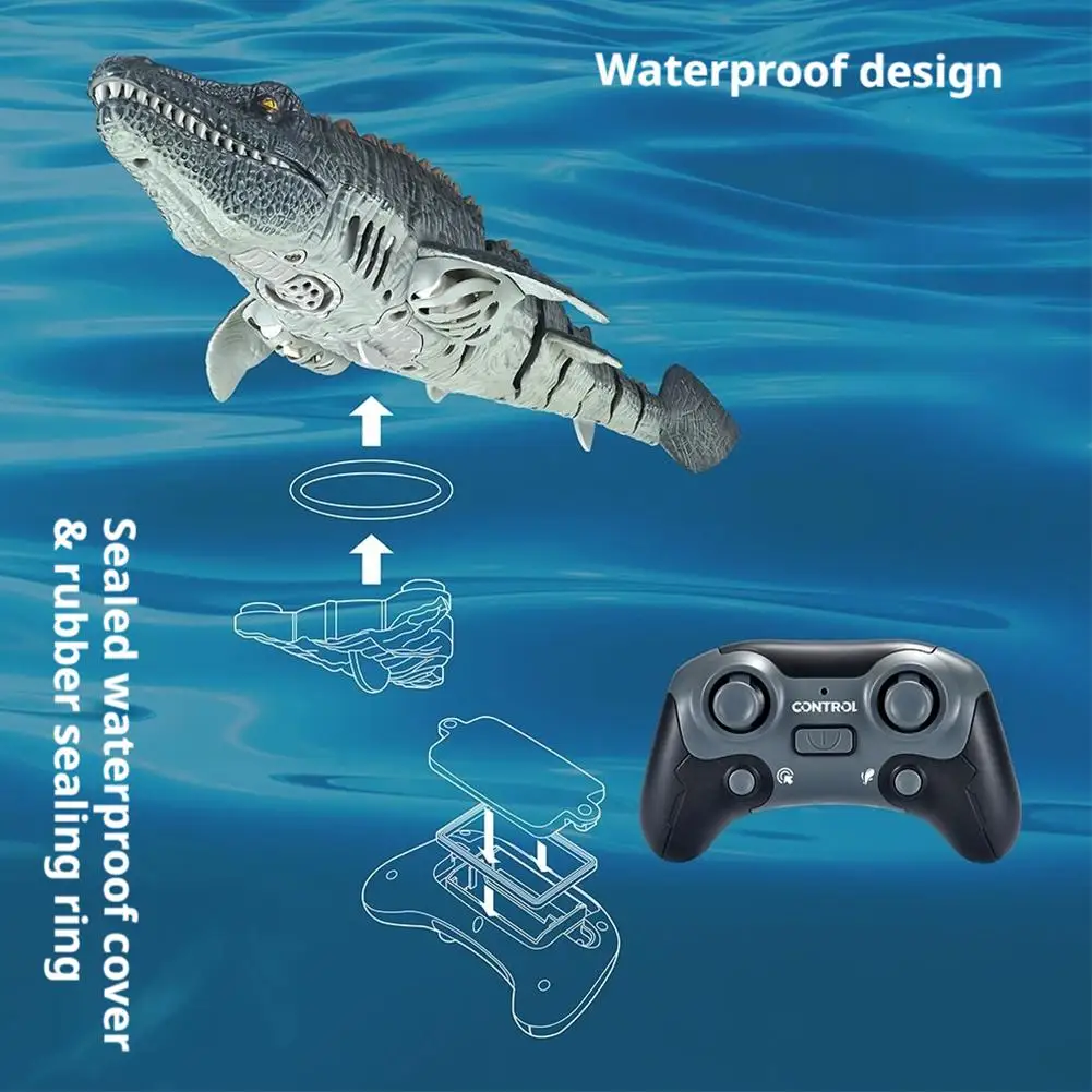 Crianças simulação dinossauro brinquedos de controle remoto balanços de pulverização de água mosasaurus dinossauro água brinquedo do banheiro para meninos t8y1