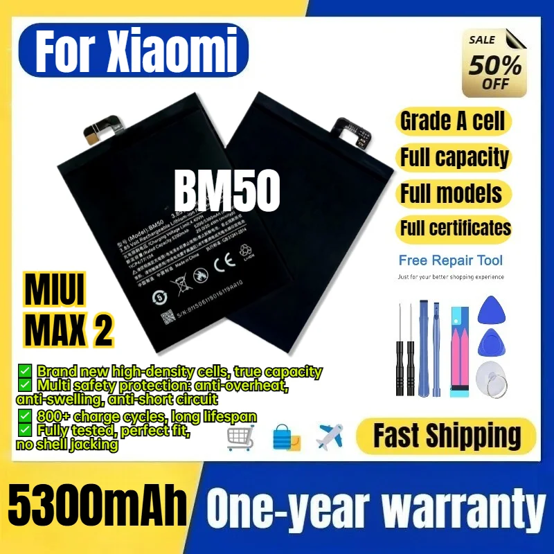 BM50 for Xiaomi MIUI MAX 2 Phone Battery 0 Cycle High Quality High Capacity Battery Replacement Bateria Grade A Cell with Tools