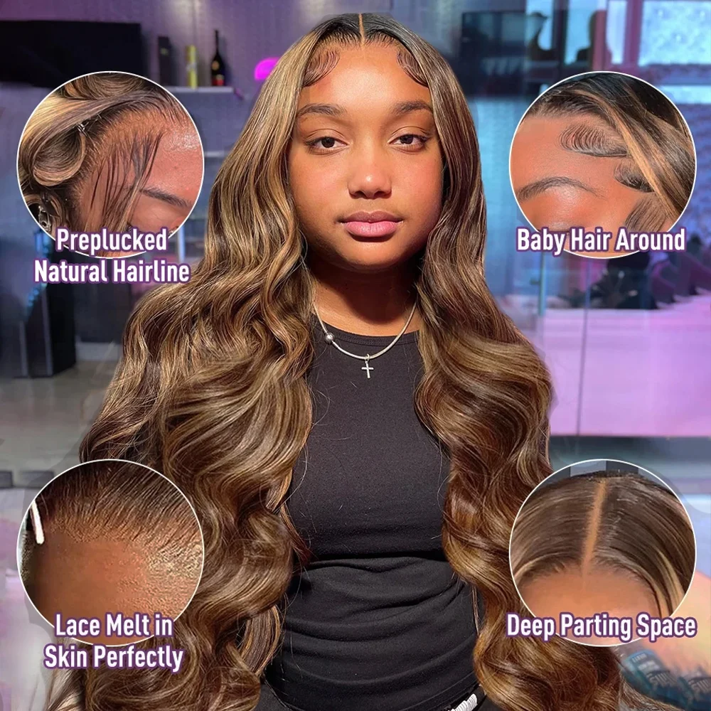 52 بوصة تسليط الضوء على الباروكات الأمامية الدانتيل شعر الإنسان P427 الجسم موجة 13x6 HD الدانتيل الباروكات الأمامية الشعر للنساء قبل قطعها 200 الكثافة