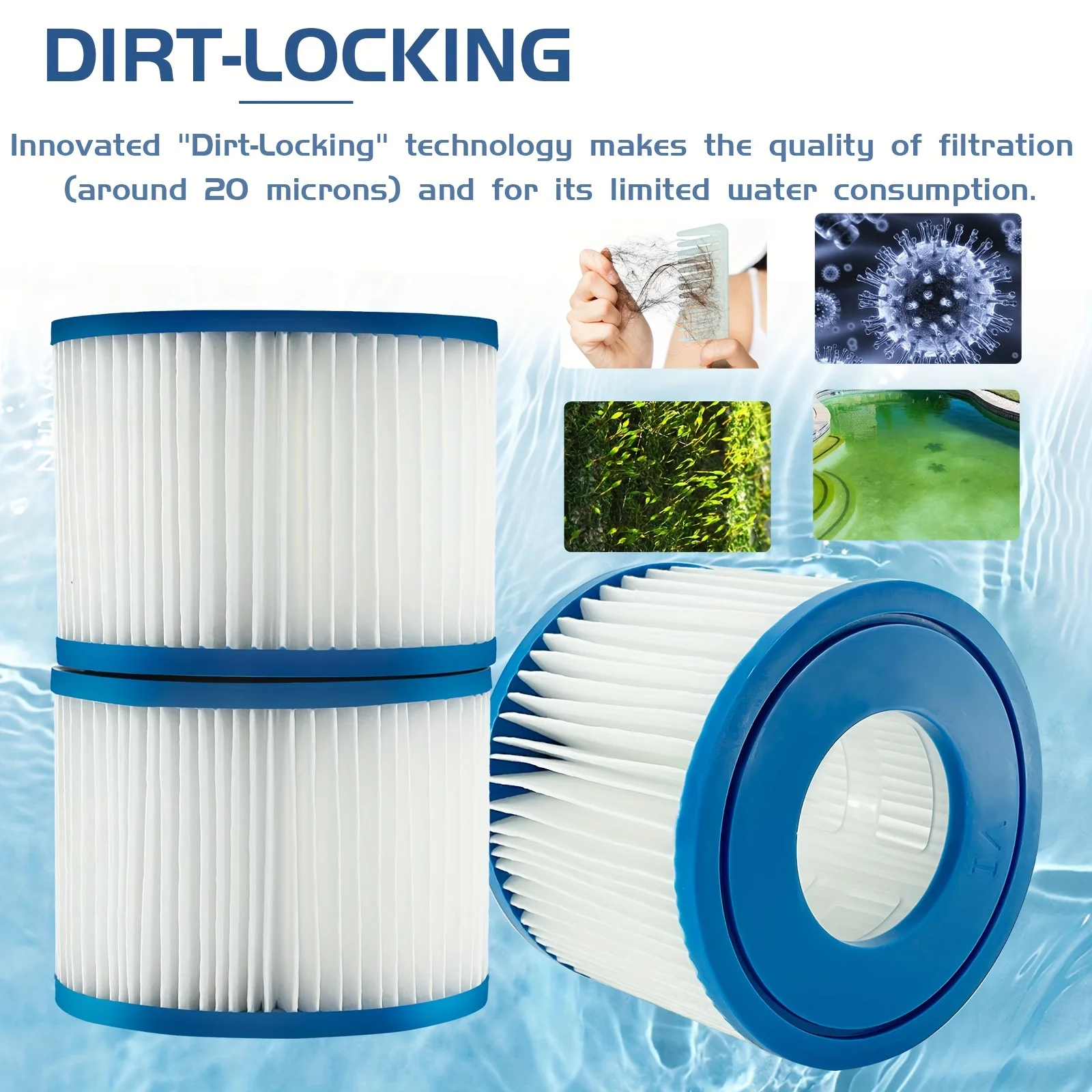 Tipo vi filtro de banheira de hidromassagem, substituição de filtro de piscina, extremidades de borracha macia, substituição de filtro de spa, filtro de piscina reutilizável para bestway