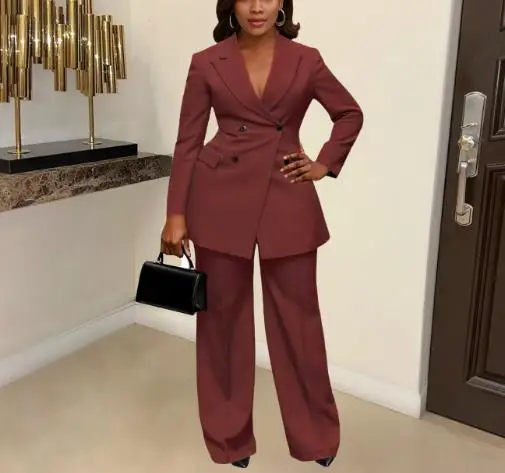 

Women's Double Breasted Blazer and Wide Leg Pants Two Pieces Suit Fitted Silhouette Design Sophisticated Suit