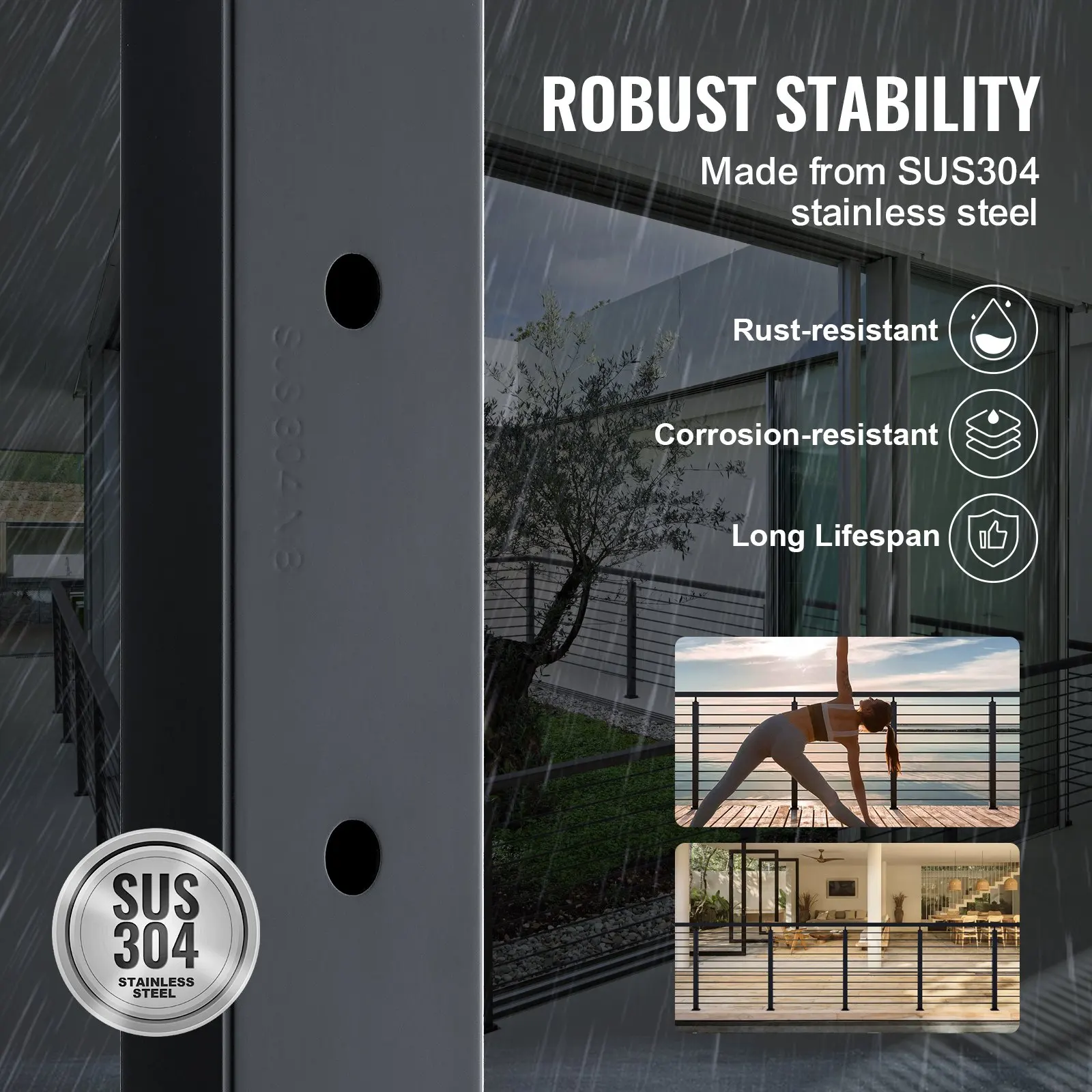 Cable Railing Post Level Deck Stair Post 42 X 0.98 X 1.97 Cable Handrail Post Stainless Steel Brushed Finishing Deck Railing