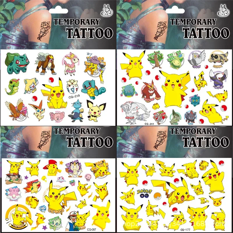 Pokemon Tattoo Stickers Party Decorations DIY Cosplay Cute Cartoon Pikachu Sticker Kids Birthday Gifts Kawaii Anime Figure Toys