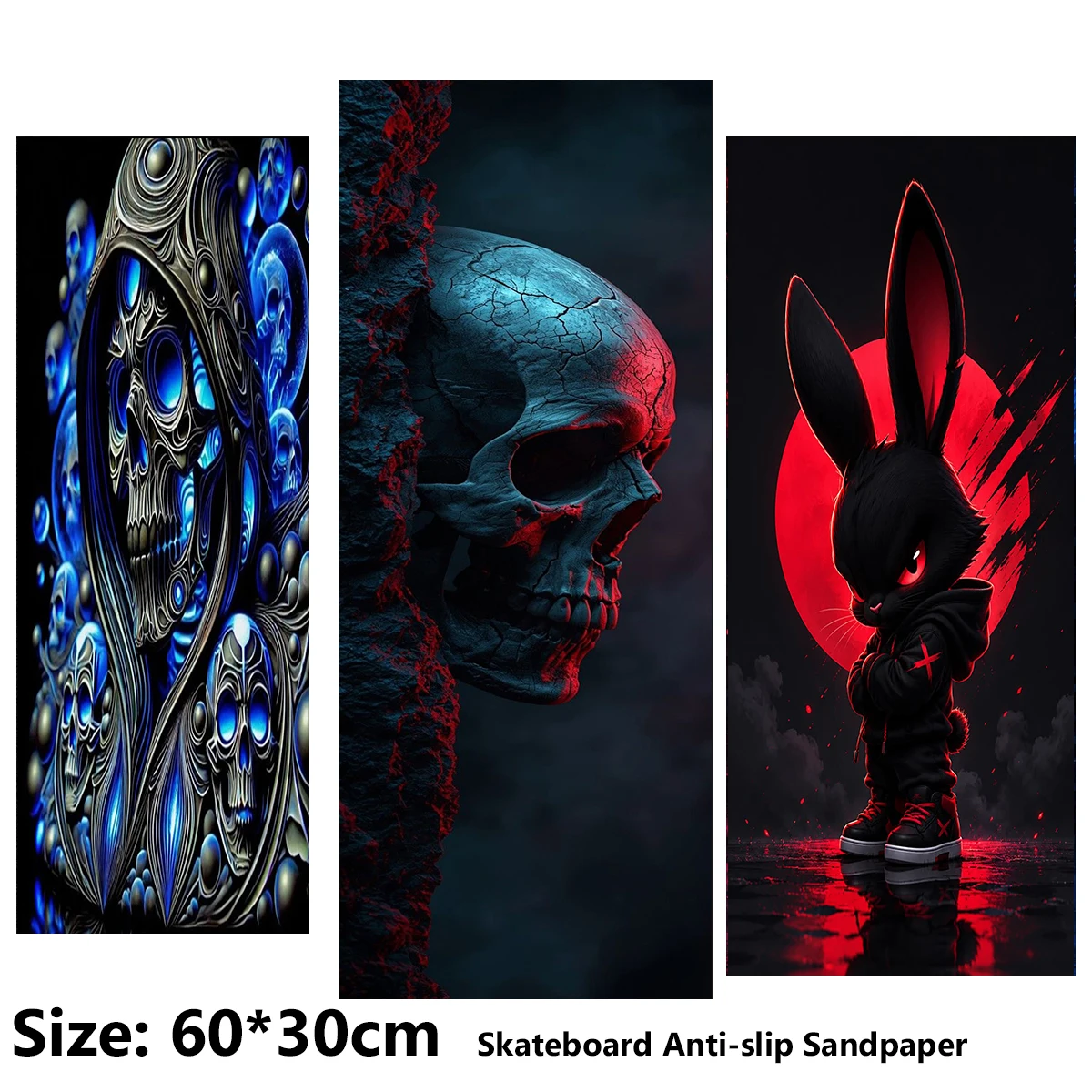 Electric Scooter Anti-slip Sticker Sandpaper Skateboard GripTape Sheet 60*30cm Hoodie with Skull Cute Rabbit Pattern
