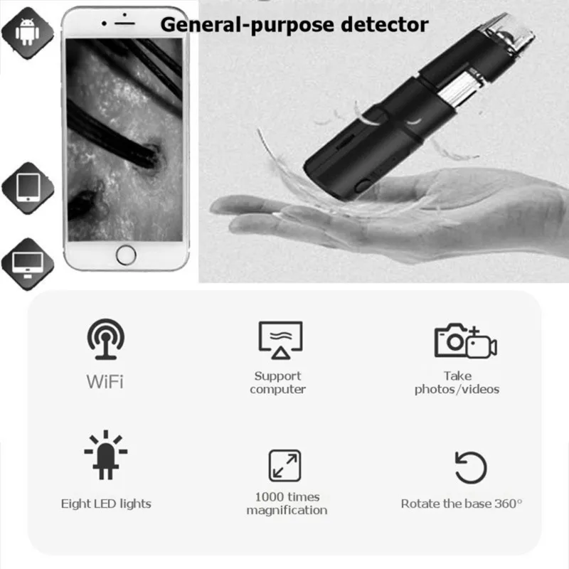 ABZA-Digital Microscope HD Wifi For Skin Hair Scalp Analyzer-Magnifier Camera For PC& Phone For Skin Pores, Hair Follicles