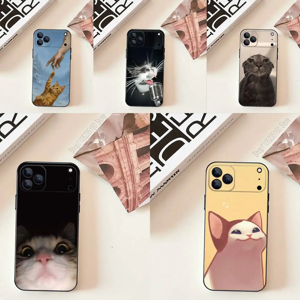 

Cat Memes-s For iPhone 17,16,15,14,13,12,11,Pro,Max,Plus,E,SE4,Air,Mini Black Soft Cover Phone Case