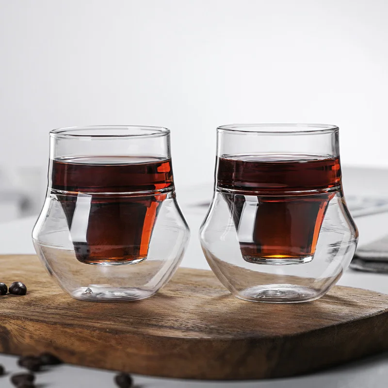 Tazas de café expreso de doble pared, taza de café expreso con oreja colgante, taza de té de vino de Brandy para fiesta de leche antiescaldado, regalo transparente