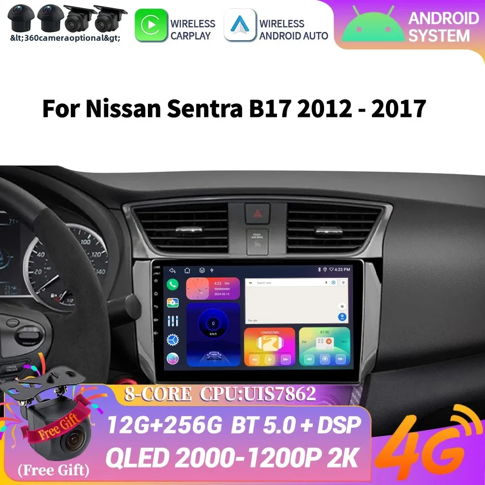 

For Nissan Sentra B17 2012-2017 Android 14 Car Radio Multimedia Stereo Android Auto Bluetooth CarPlay Screen Head Unit System