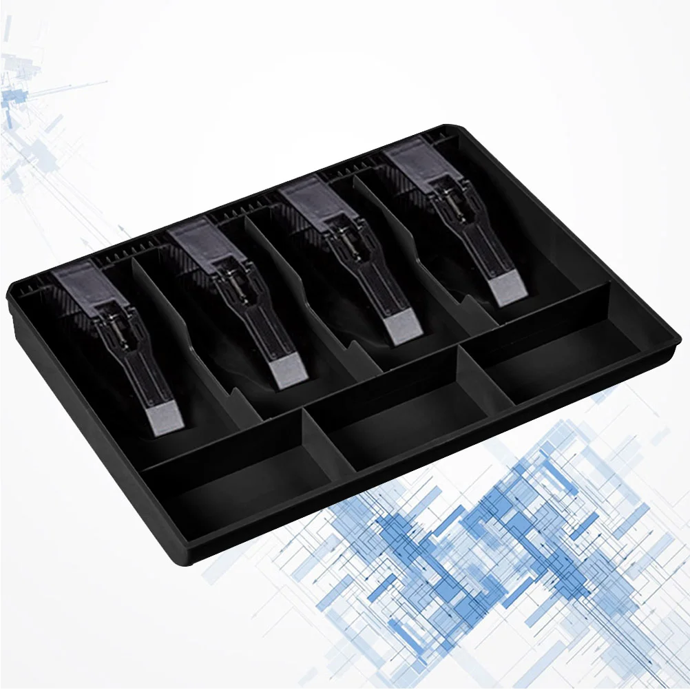 

4 Bills and 3 Under Money Drawers Cashier Drawer Box Insert Tray for Market Bank Home (Black)