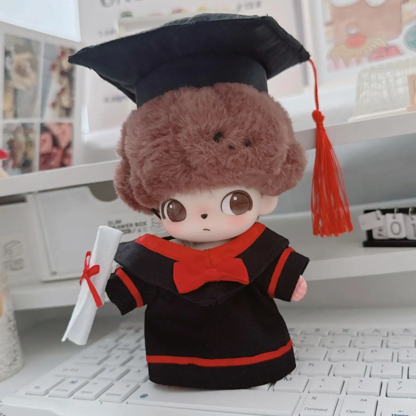 

Doll Bachelor Hat and Gown Graduate Gifts Costumes Cute Decoration for Kids Soft Make Your Own Plush Dolls for 15cm 17cm Dolls